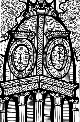 Clock Tower Zentangle Coloring Page